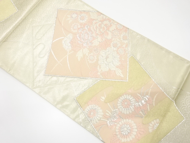 JAPANESE KIMONO / ANTIQUE FUKURO OBI / WOVEN FLORAL PLANTS
